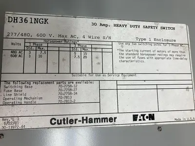 Used CUTLER-HAMMER DH361NGK Miscellaneous Equipment (Electrical & Power) Ohio US | Surplus Asset Holdings #1235440