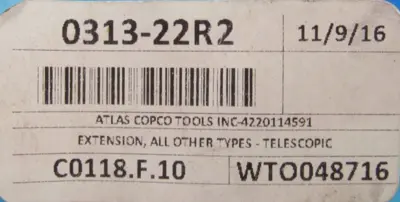 NEW ATLAS COPCO 0313-22R2 EXTENSION C0118.F.10 WTO048716 4220114591 3/8"-T50