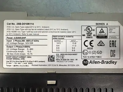 Allen Bradley 25B-D010N114 PowerFlex 525 4.0kw 5HP 3Ph (2.3.3)