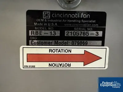 USED Cincinnati Fan 3 HP Cincinnati Fan Blower, Model RBE-13, C/S
