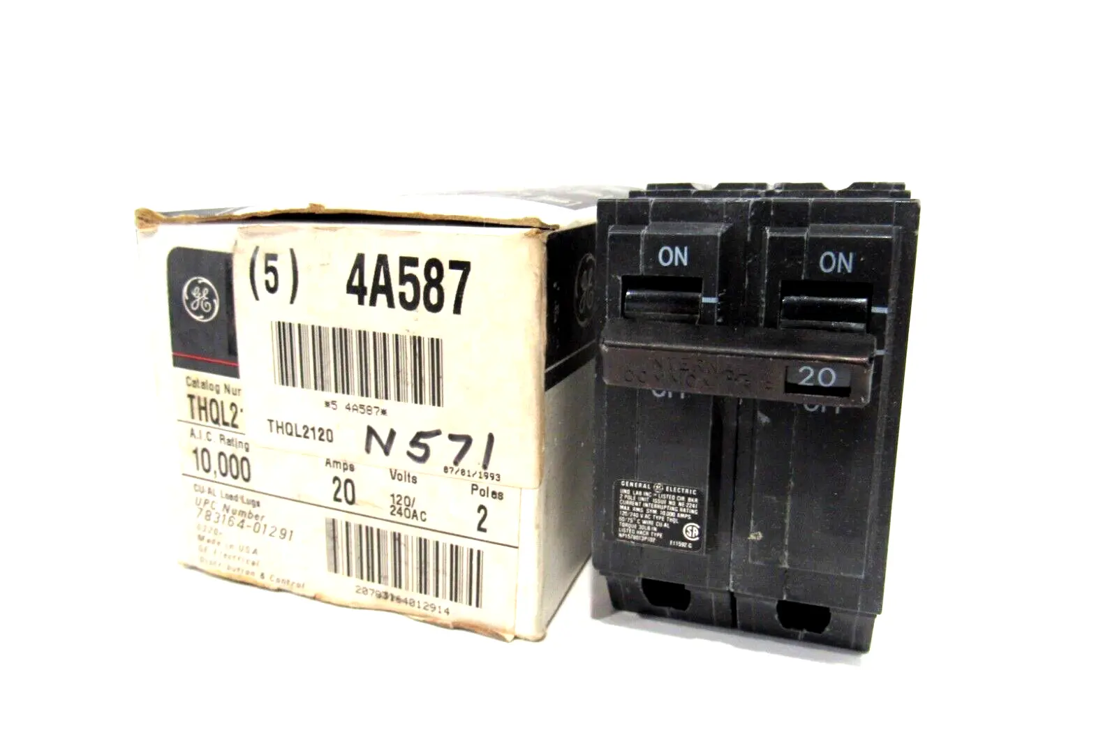 BOX OF 5 NEW GENERAL ELECTRIC THQL2120 CIRCUIT BREAKERS