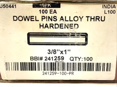 USED BRIGHTON DOWEL PIN 3/8"X1" ALLOY BOX OF 62