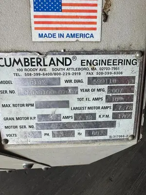 Cumberland Engineering 814X Beside-The-Press Granulator 460VAC 3 Phase