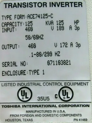 NEW TOSHIBA ACE74125-C TRANSISTOR INVERTER ACE V7 125HP ACE74125Z3