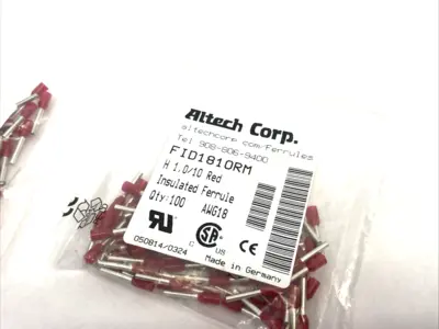 New | in-Stock Altech Insulated Crimp Ferrule 18AWG/1sqmm PACK OF 100, LOT OF 2 Electrical Fittings Michigan US | Maverick Industrial Sales #1390900