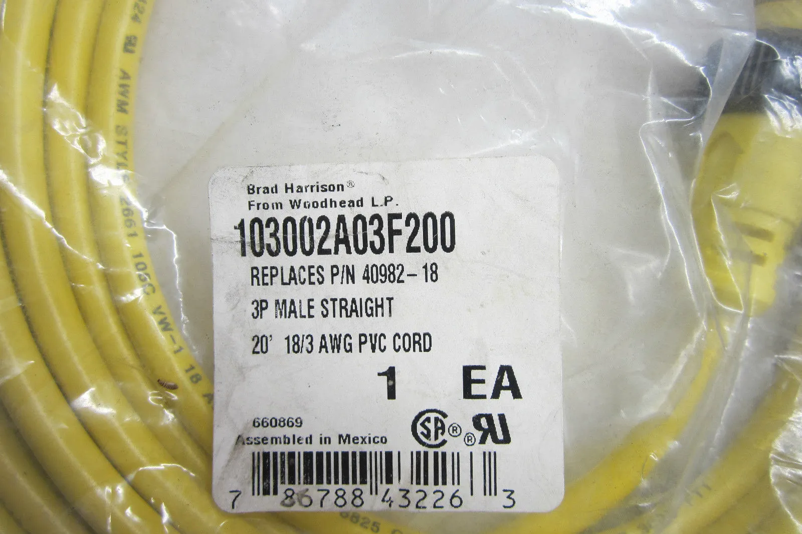 NEW BRAD HARRISON 103002A03F200 CORDSET