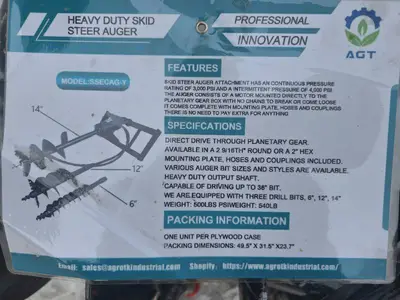 AGT Skid Steer Auger Attachment - 6/12/14 Inch (SSECG-Y/SSECAG-Y)