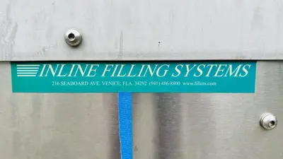 USED INLINE FILLING SYSTEMS S.S. 4" X 10' FLATTOP BELT CONVEYOR