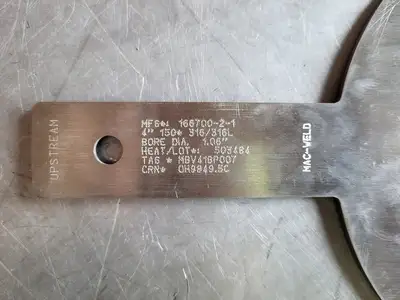 4" Paddle Orifice Plate Upstream 1.06"