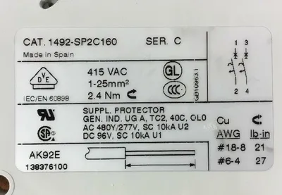 Allen Bradley 1492-SP2C160 Ser.C Mini Circuit Breaker Din Rail Mount 4B