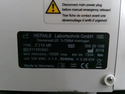 Hermle Labnet Z216 MK Refrigerated Centrifuge - No Rotor