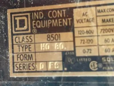 NEW SQUARE D 8501-H080 CONTROL RELAY SER.D 8501H080
