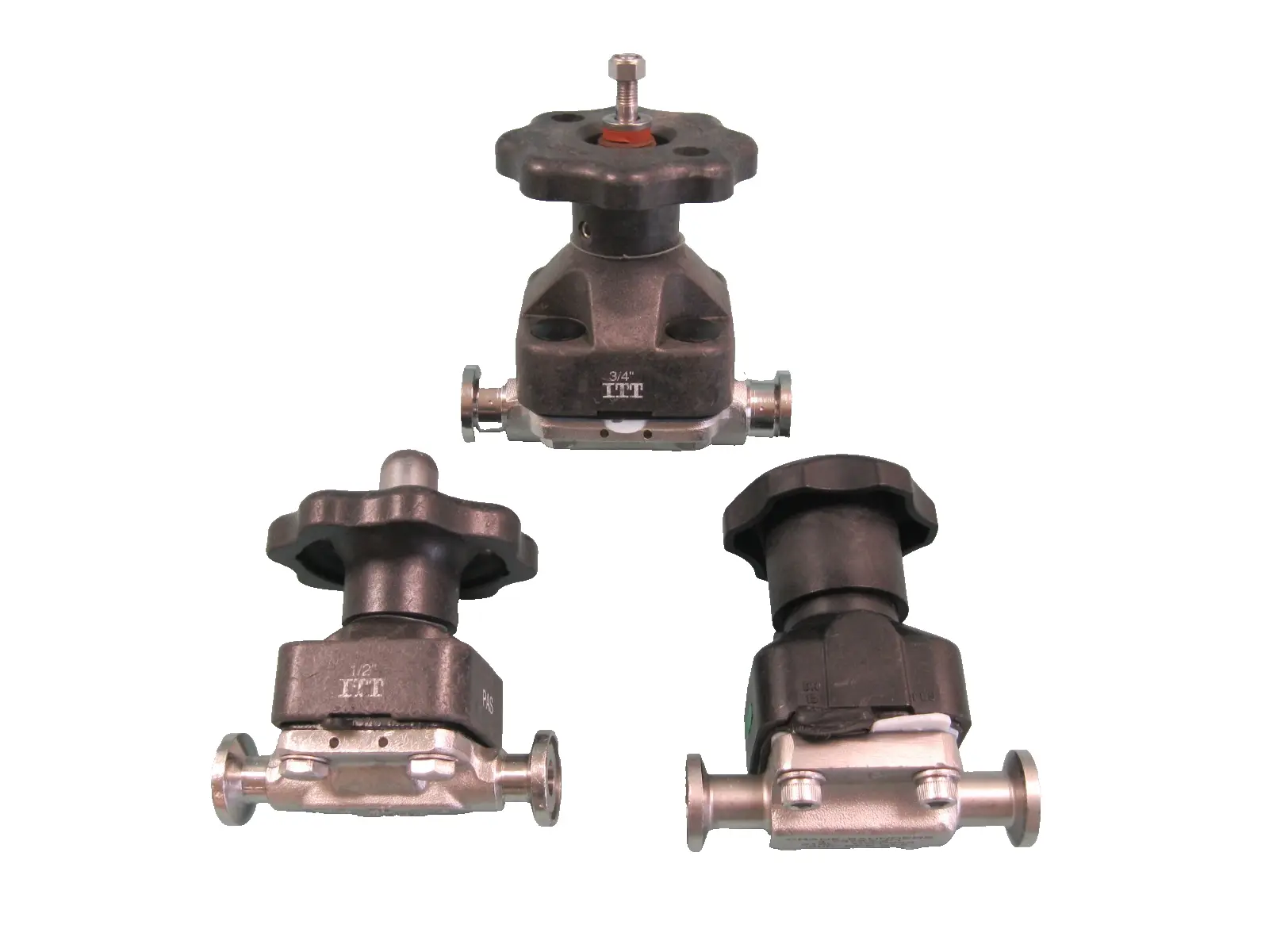 Lot (3) 1/2" & 3/4" ITT Crane Tri-Clamp Manual SS Sanitary Diaphragm Valve G2