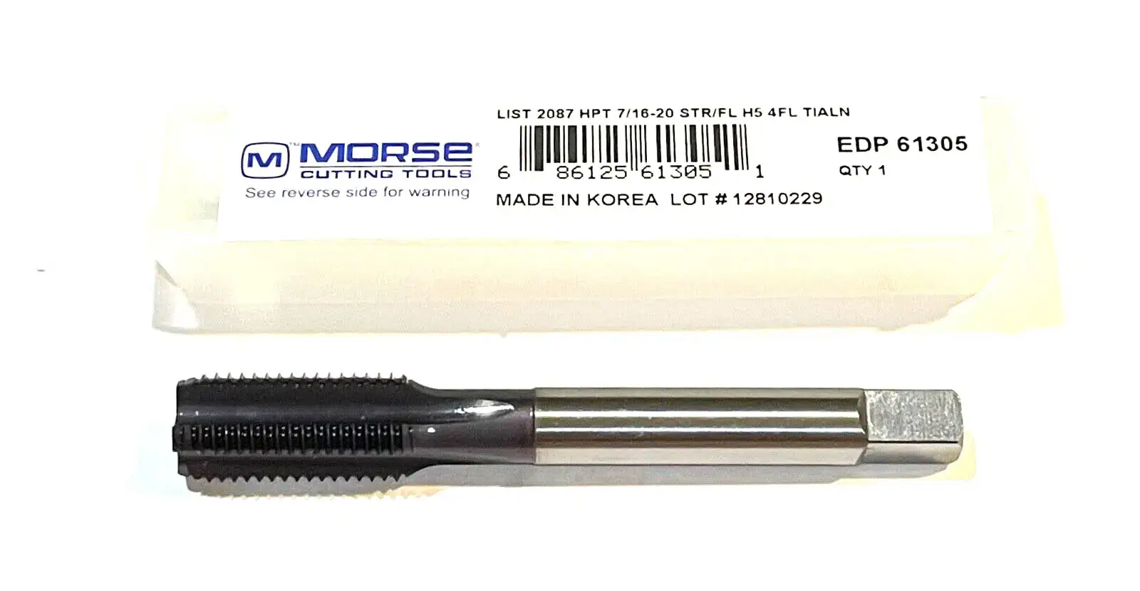 Morse 7/16"-20 Tap HSS-PM Straight Flute H5 Semi-Bottoming Tap 4FL TiAlN Coating