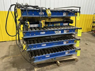 3,000 LBS X 48" X 48" ROTO-MAX HYDRAULIC SCISSOR LIFT TABLE W/ ROTARY LEWCO ROLLER CONVEYOR TOP, 110 VOLT: STOCK #20871