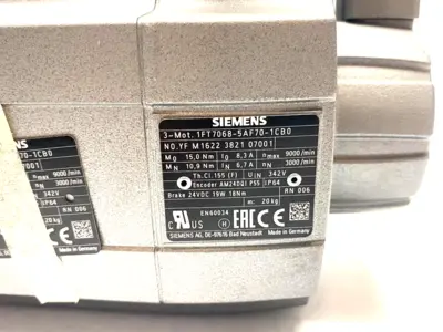 USED SIEMENS SIMOTICS S SYNCHRONOUS MOTOR 1FT7, M0=15NM (100K) NN=3000RPM