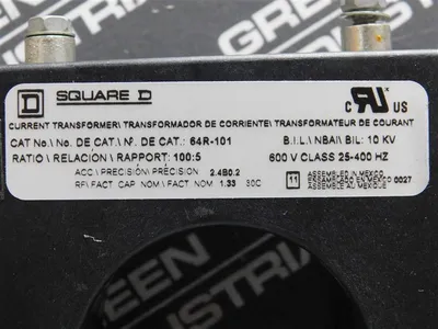 Square D 64R-101 Current Transformer 100:5 Ratio 10kV 600V Class 25-400Hz Used