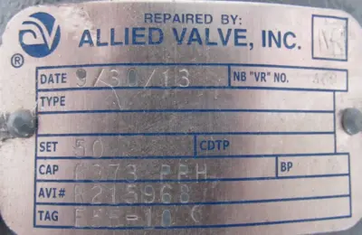 REFURBISHED KUNKLE 6252AKH01-LS SAFETY RELIEF VALVE 50 PSI 2"