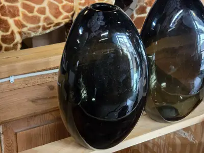 Lot of (3) Glass Table Vases by Holmegaard 6" x 12" (smoked) (tear drop)