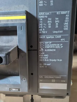 600A Schneider Electric PJL36060CU31A PowerPact Circuit Breaker PJ 600 600V Used