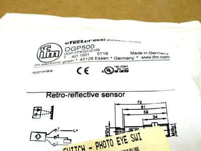 NEW EFECTOR IFM OGP-FPKG/US100-OGP500 RETRO REFLECTIVE SENSOR OGP500