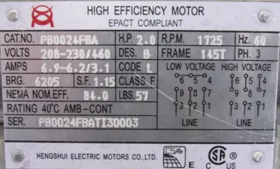 NEW HENGSHUI ELECTRIC MOTORS PB0024FBA MOTOR 2HP 208-230/460V 1725 RPM 145T