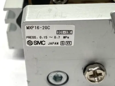 USED SMC PNEUMATIC SLIDE TABLE MISSING SHOCK ABSORBER