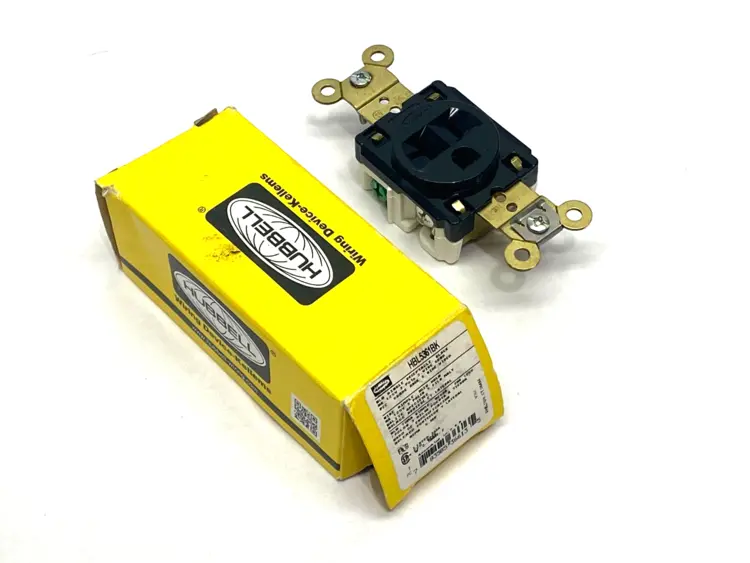 New | in-Stock Hubbell Black Straight Blade Single Receptacle 2-Pole 3-Wire 125V 20A Electrical Fittings Michigan US | Maverick Industrial Sales #1402549