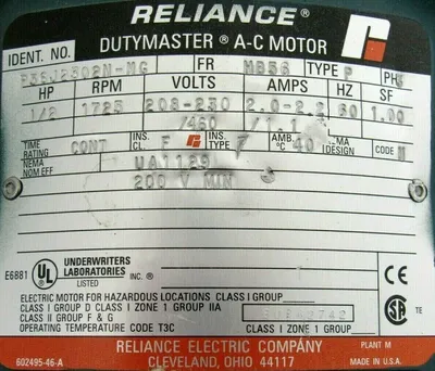 NEW RELIANCE ELECTRIC P56J2302N-MG MOTOR 1/2HP 1725RPM 208-230/460V P56J2302NMG