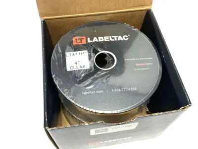 USED LABELTAC PRO MODEL HIGH PERF. 10 YEAR VINYL LABEL CLEAR 4" X 150'/ROLL