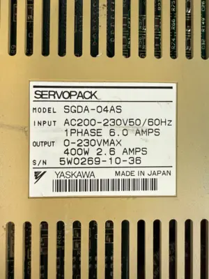 Yaskawa SGDA-04AS Servopack Out. 0-230Vmax 400W 2.6 Amp (1.2.4)