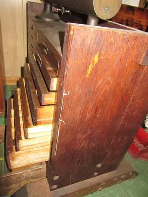 5794-385 Antique American Watch Tool Co. Watchmaker’s Lathe with Wood Enclosure