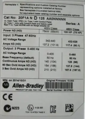 USED Allen-Bradley 20F1AND125AA0NNNNN