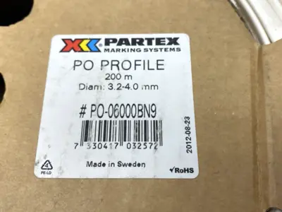 USED PARTEX PO PROFILE OVAL TUBE MARKERS WHITE 3.2-4MM DIAMETER 200M