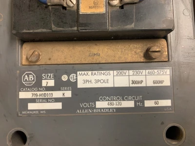 Allen-Bradley size 7 Starter Cat.# 709-HOD103