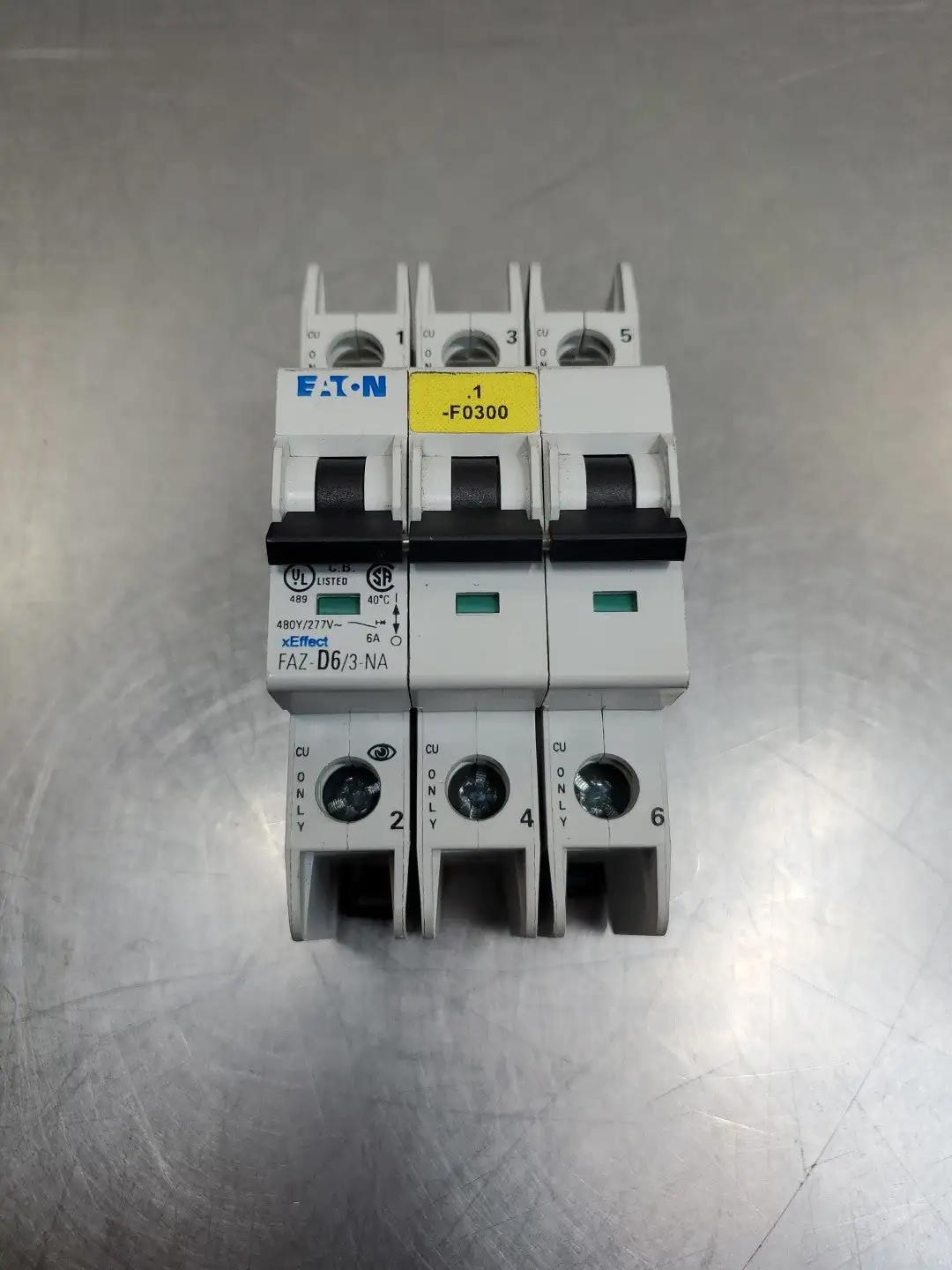 USED Eaton FAZ-D6/3-NA Circuit Breaker, 6A, 3P, 480Y/277VAC