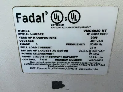 Used 2006 FADAL VMC4020 HT Vertical Machining Centers Ohio US | HGR 24 #1556760