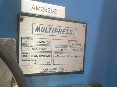 Used 2002 MULTIPRESS MULTIPRESS FMS-100 PRESS C-Frame Presses Michigan US | Alma Machinery #1493649