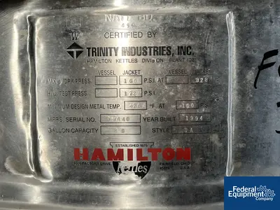 USED Hamilton 80 Gal Hamilton Double Motion Kettle, S/S, 100#