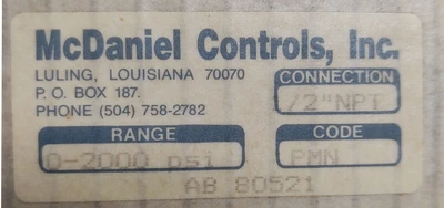 NEW MCDANIEL CONTROLS AB 80521
