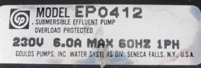 USED GOULDS EP0412 SUBMERSIBLE PUMP 230V