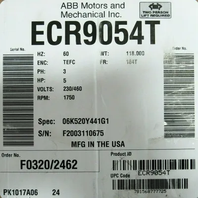 NEW BALDOR ECR9054T MOTOR 5HP 230/460V 1750RPM 1-1/8" DIA, 06K520Y441G1