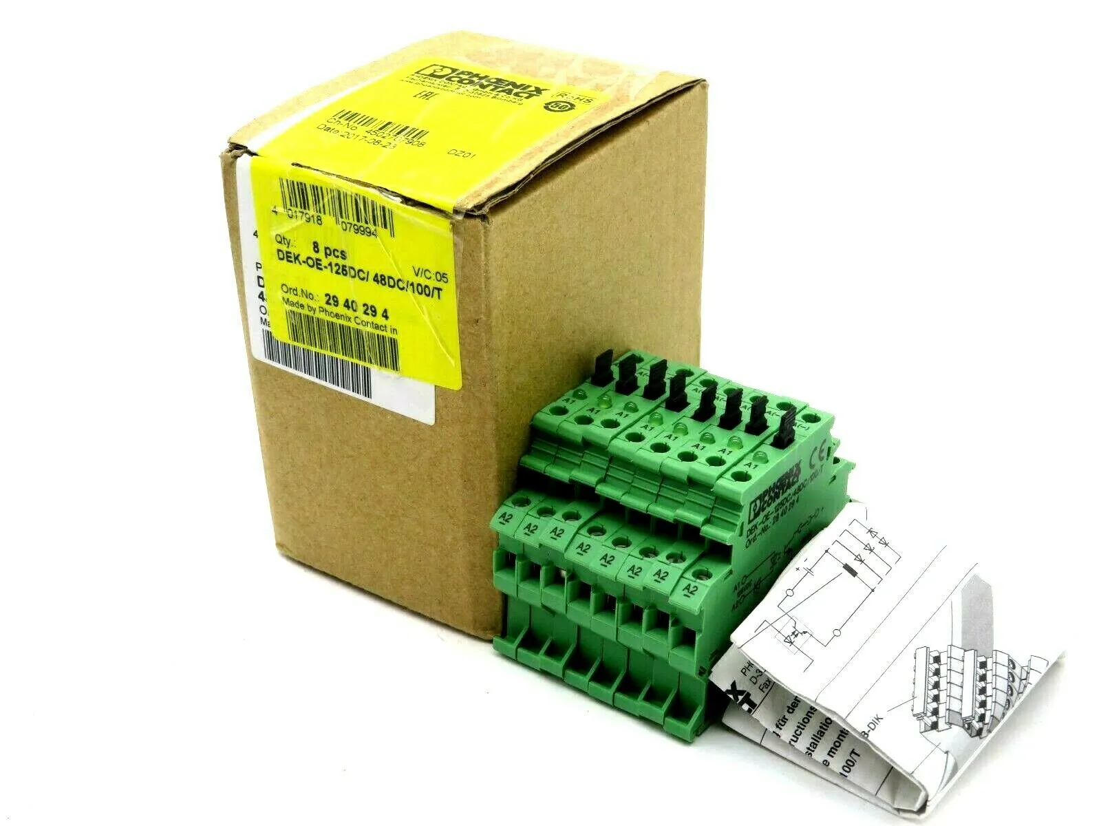 NEW BOX OF 8 PHOENIX CONTACT DEK-OE-125DC/48DC/100/T TERMINAL BLOCK 2940294