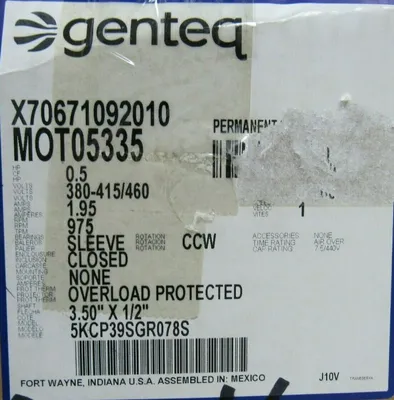 NEW GENTEQ 5KCP39SGR078S ELECTRIC MOTOR 0.5HP 380-415/460V MOT05335 X70671092010