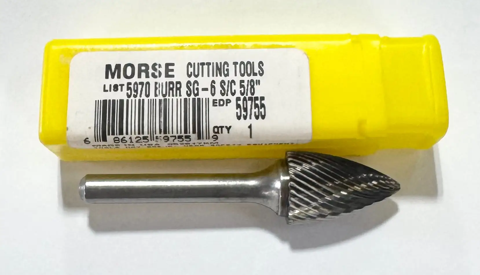 Morse 5/8" Carbide Burr SG-6 Single Cut Tree Point End 1/4" Shank USA Made