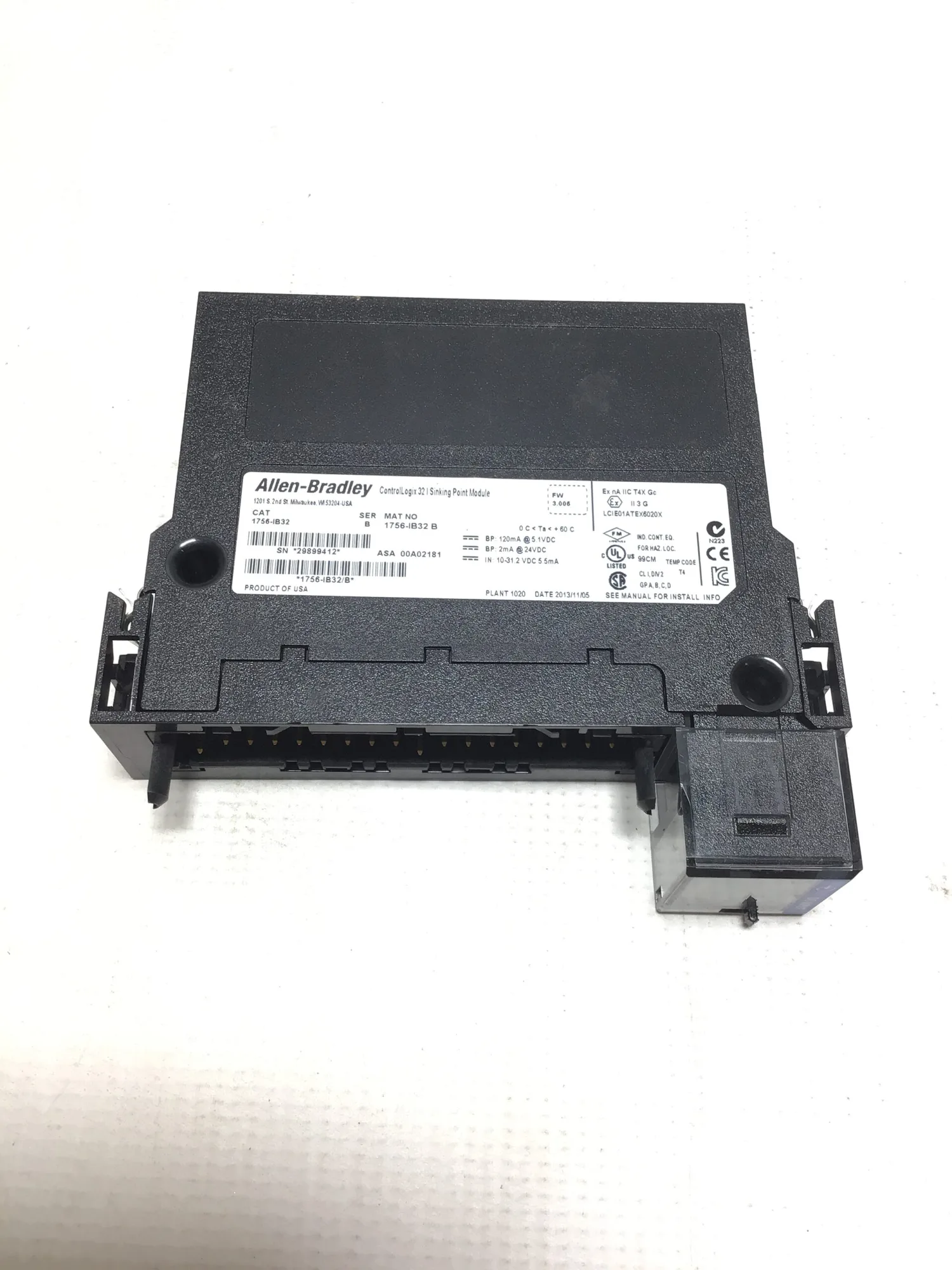 Allen-Bradley 1756-IB32 ControlLogix 32 Sinking Point Module Ser B Range 10-31.2VDC
