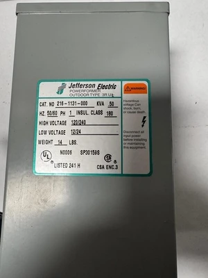 Jefferson Electric 216-1131-000 powerformer outdoor type 3r class 180 [1es3]