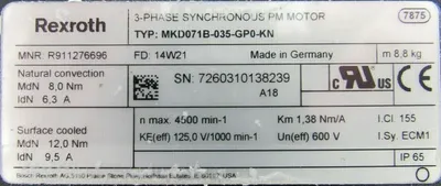 NEW REXROTH R911276696 SERVO MOTOR MKD071B-035-GP0-KN