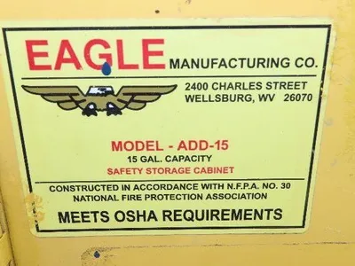 Eagle ADD-15 Yellow Flammable Safety Cabinet 15 Gallon Liquid Piggyback
