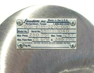NEW FLOWDATA INC. FD101-6119-2210-000 FLOW METER 395PPG FD10161192210000